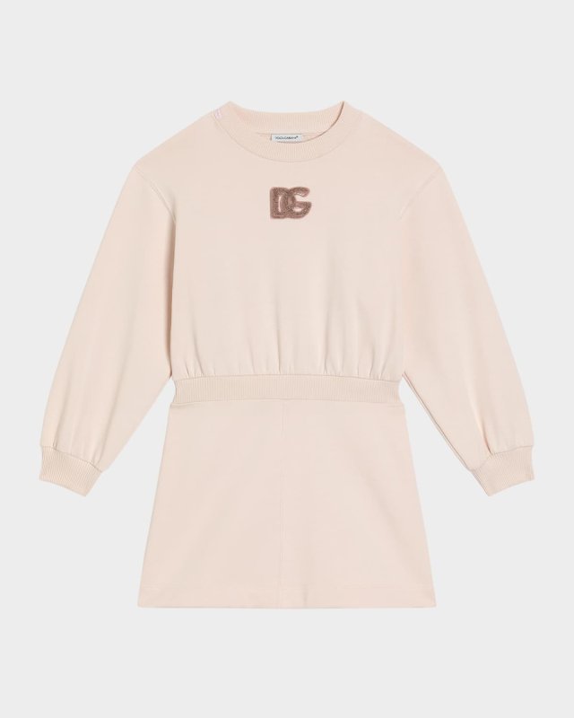 Girl's DG Paillette Felpa Patch Sweatshirt Dress, Size 8-14